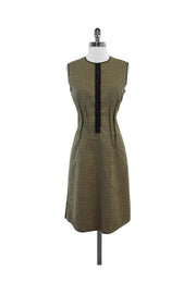 Current Boutique-Derek Lam - Tan & Green Houndstooth Wool Sleeveless Dress Sz 6