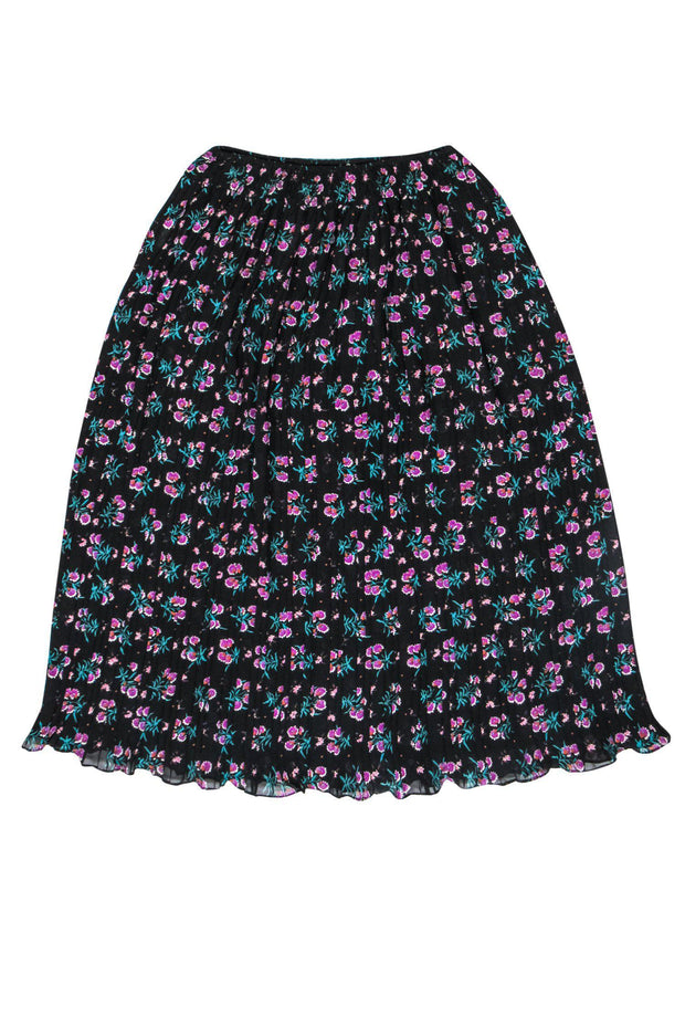 Current Boutique-Diane Freis - Vintage Black Floral Print Midi Skirt Sz M