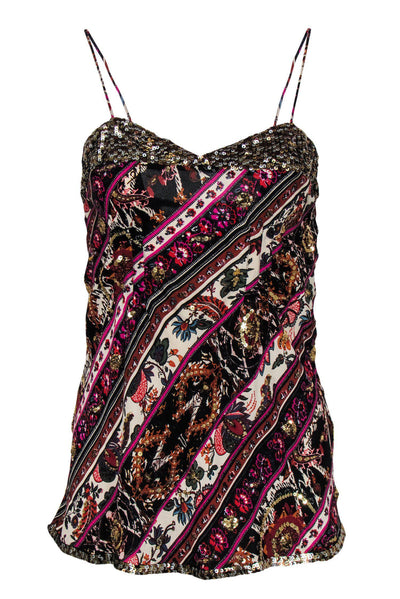 Current Boutique-Diane von Furstenberg - Multicolored Paisley Silk Sequined Camisole Sz 6