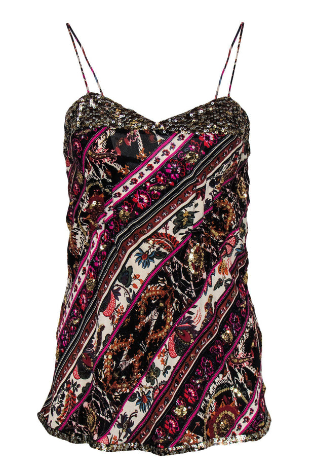 Current Boutique-Diane von Furstenberg - Multicolored Paisley Silk Sequined Camisole Sz 6