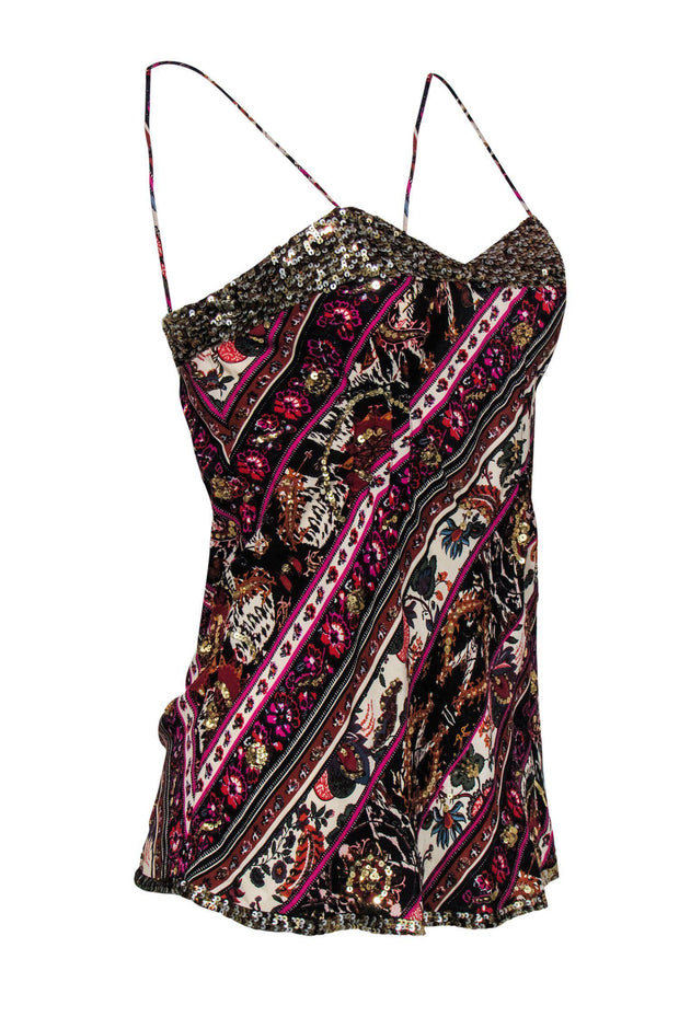 Current Boutique-Diane von Furstenberg - Multicolored Paisley Silk Sequined Camisole Sz 6