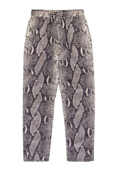 Current Boutique-Diane von Furstenberg - Grey Snakeskin Print Silk Drawstring Pants Sz 4