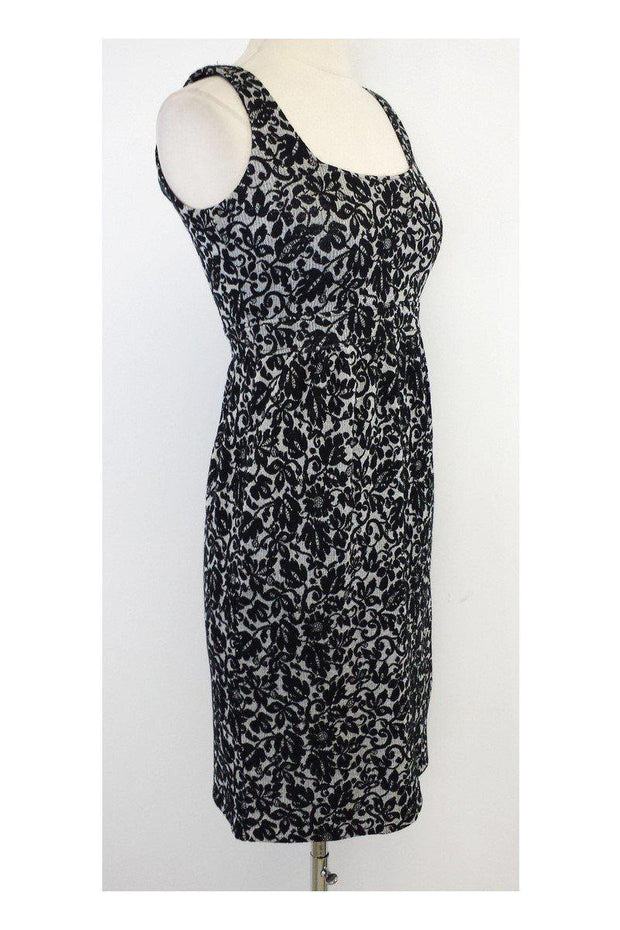 Current Boutique-Diane von Furstenberg - Black & Silver Floral Wool Blend Dress Sz 2
