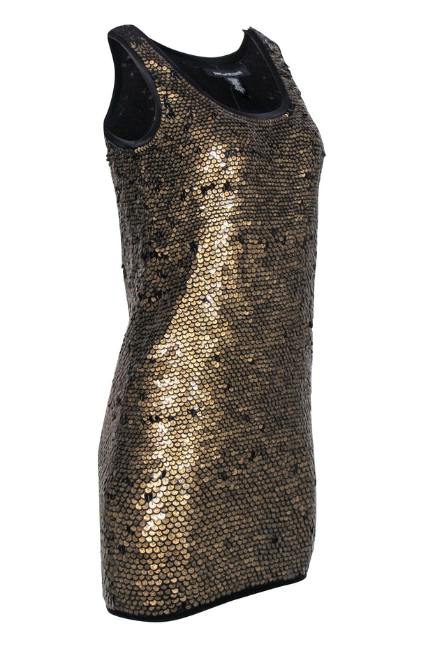 Current Boutique-Diane von Furstenberg - Gold & Black Sleeveless Sequin Mini Dress Sz 2