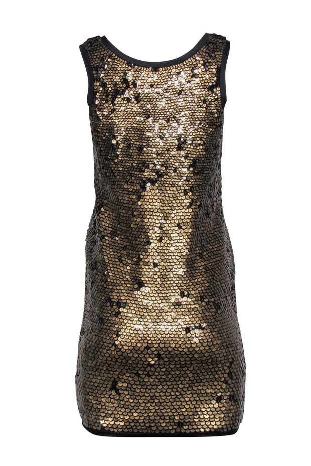 Current Boutique-Diane von Furstenberg - Gold & Black Sleeveless Sequin Mini Dress Sz 2