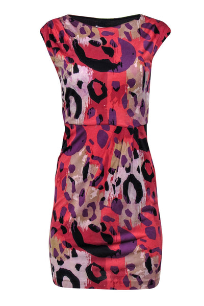 Current Boutique-Diane von Furstenberg - Pink & Multicolor Abstract Leopard Print Silk Sheath Dress Sz 2