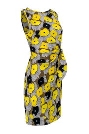 Current Boutique-Diane von Furstenberg - Yellow & Multicolor Printed Silk Sheath Dress w/ Tie Sz 4