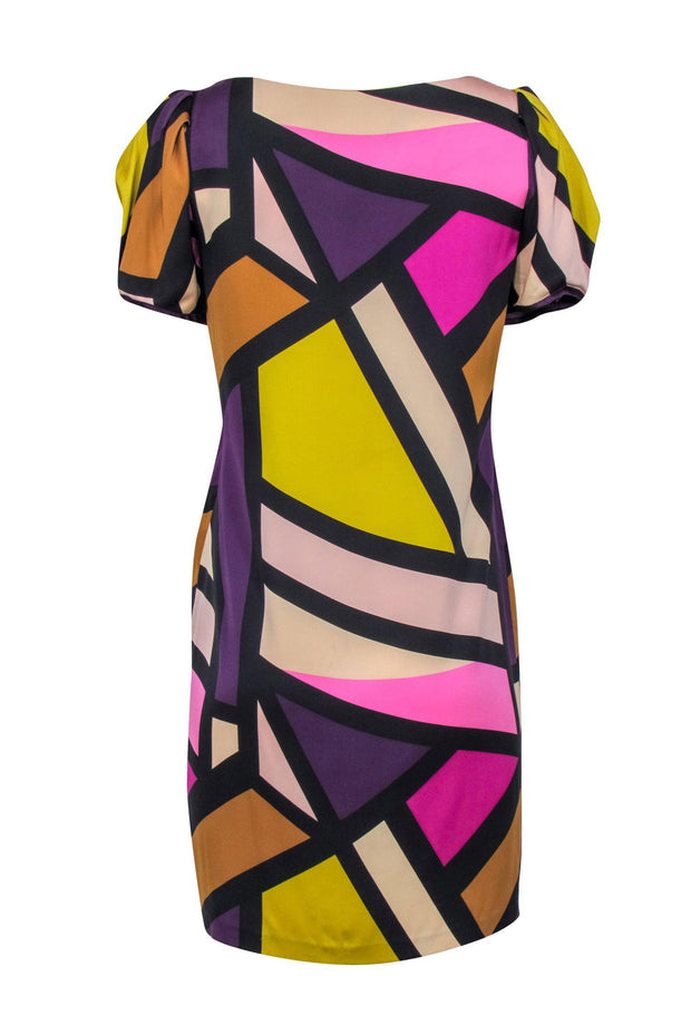 Current Boutique-Diane von Furstenberg - Multicolor Geo Print Gathered Short Sleeve Dress Sz 6