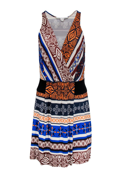 Current Boutique-Diane von Furstenberg - Orange & Blue Tribal Print Pleated Dress Sz 6
