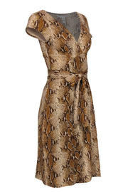 Current Boutique-Diane von Furstenberg - Tan Snakeskin Print Short Sleeve Silk Wrap Dress Sz 8
