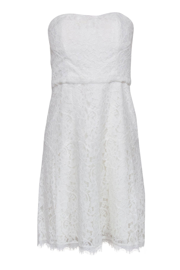Current Boutique-Diane von Furstenberg - White Floral Lace Strapless "Amira" Sheath Dress Sz 8