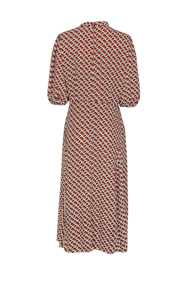 Current Boutique-Diane von Furstenberg - Mustard Chain Print Crepe Maxi Dress w/ Puff Sleeve Sz 14
