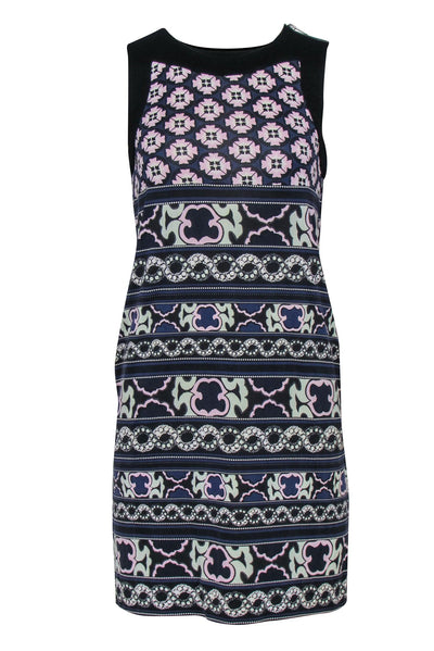 Current Boutique-Diane von Furstenberg - Navy & Multicolor Bohemian Print Silk Shift Dress Sz 2