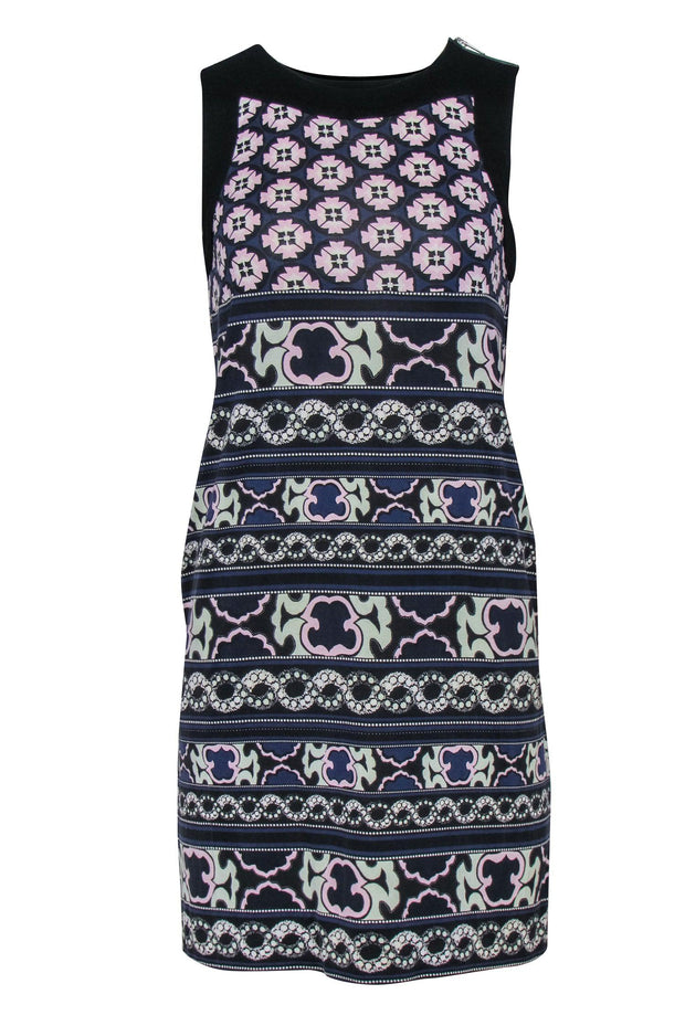 Current Boutique-Diane von Furstenberg - Navy & Multicolor Bohemian Print Silk Shift Dress Sz 2
