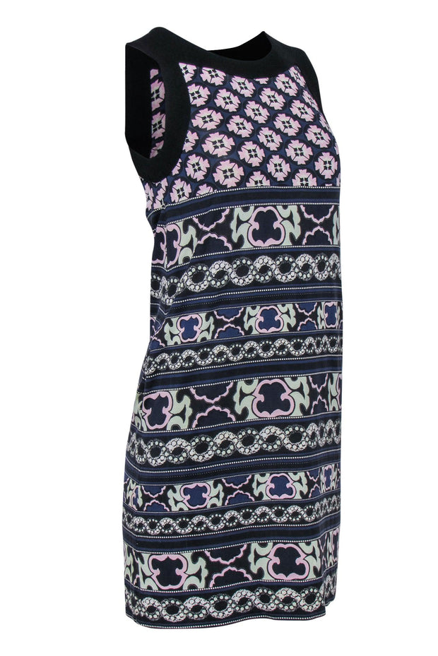 Current Boutique-Diane von Furstenberg - Navy & Multicolor Bohemian Print Silk Shift Dress Sz 2