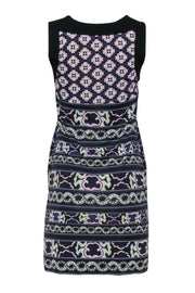 Current Boutique-Diane von Furstenberg - Navy & Multicolor Bohemian Print Silk Shift Dress Sz 2