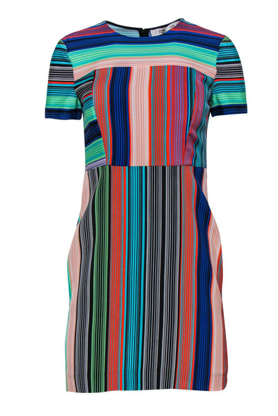 Current Boutique-Diane von Furstenberg - Multicolored Striped Short Sleeve Shift Dress Sz 2