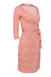 Current Boutique-Diane von Furstenberg - Orange w/ Cream Leaf Print Wrap Dress Sz 2