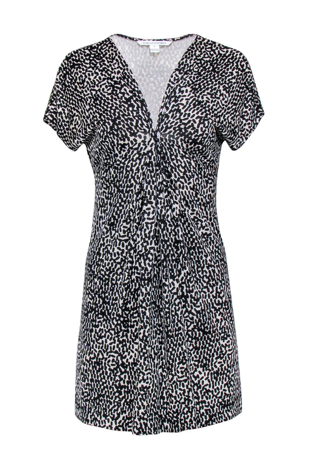 Current Boutique-Diane von Furstenberg - Black & White w/ Black Prints Mini Dress Sz 4