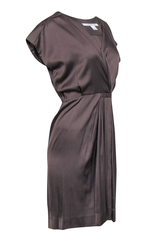 Current Boutique-Diane von Furstenberg - Olive Silk Mini Dress w/ Pleated Detail Sz 4