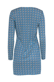Current Boutique-Diane von Furstenberg - Teal, Navy & White Geometric Print Shift Dress Sz 6