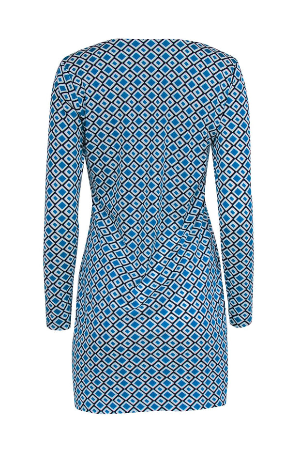 Current Boutique-Diane von Furstenberg - Teal, Navy & White Geometric Print Shift Dress Sz 6