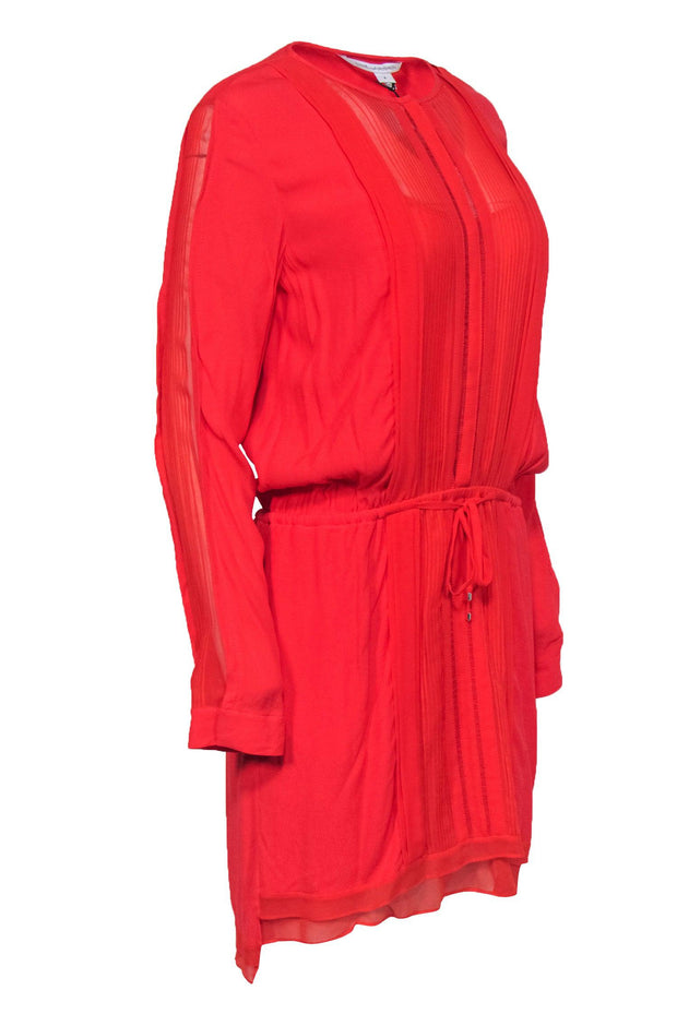Current Boutique-Diane von Furstenberg - Hot Orange Long Sleeve Snap Front Dress Sz 8