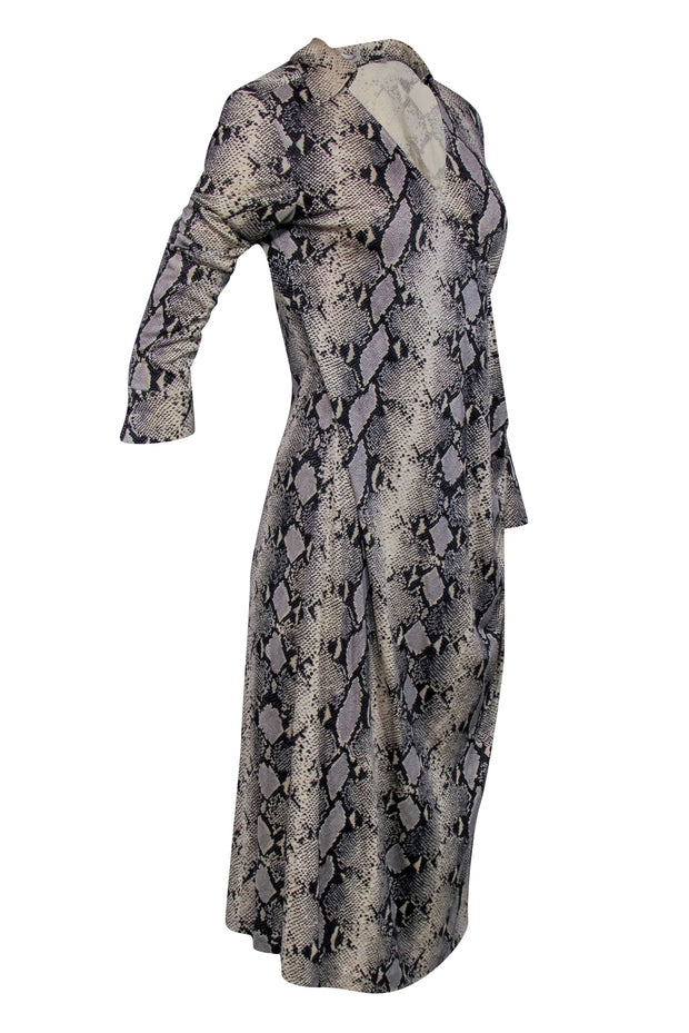 Current Boutique-Diane von Furstenberg - Beige & Black Snakeskin Print Faux Wrap Dress Sz M
