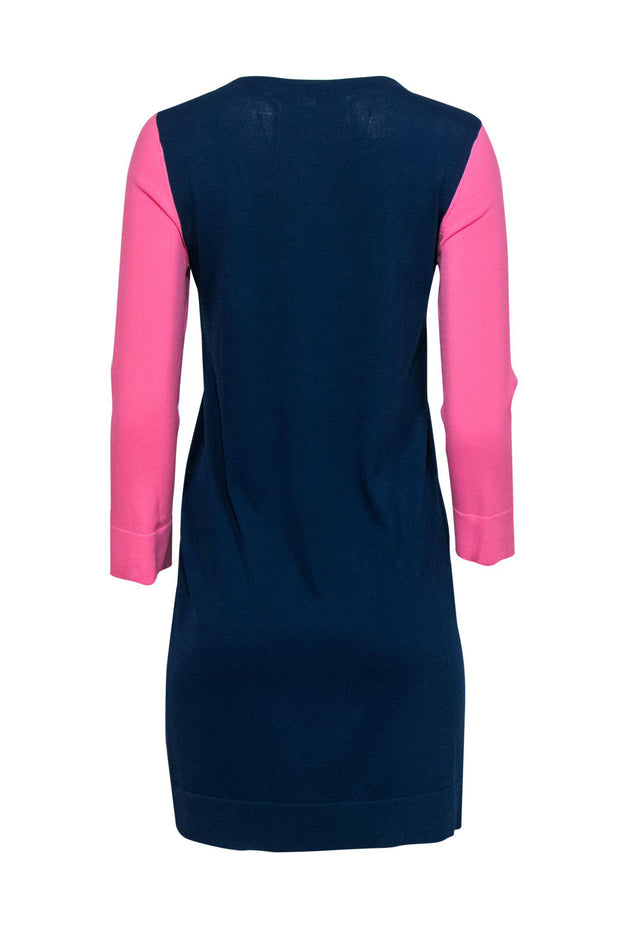 Current Boutique-Diane von Furstenberg - Pink & Navy Colorblock Knit Shift Dress Sz S
