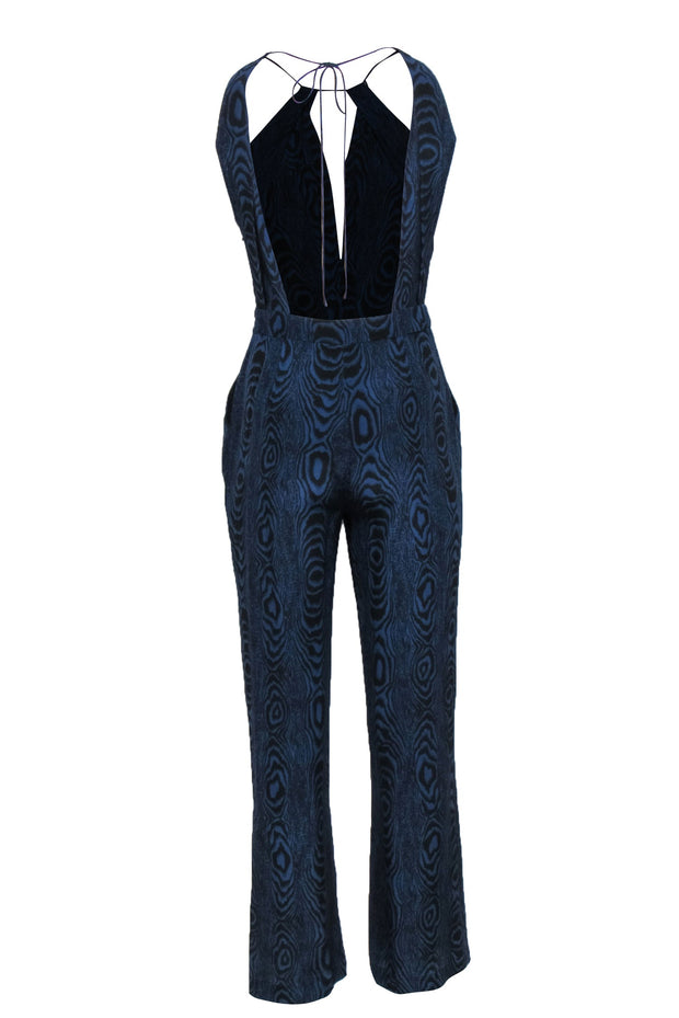 Current Boutique-Diane von Furstenberg - Blue & Black Wood Grain Print Silk Jumpsuit Sz 2