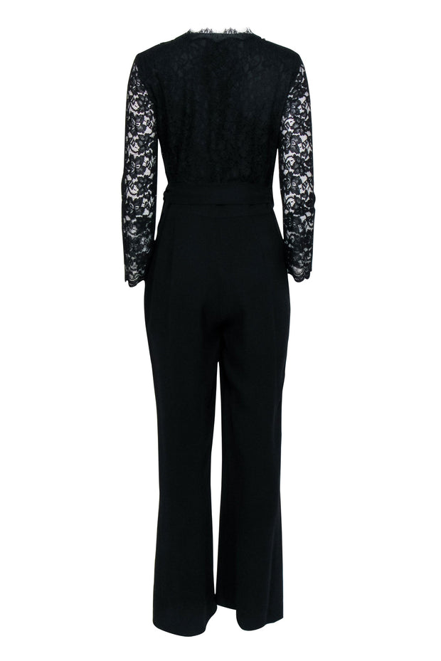 Current Boutique-Diane von Furstenberg - Black Lace Top Wrap Jumpsuit w/ Wide Leg Sz 8
