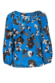 Current Boutique-Diane von Furstenberg - Turquoise Blouse w/ Puff Sleeve & Orchid Pattern Sz 4