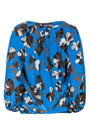 Current Boutique-Diane von Furstenberg - Turquoise Blouse w/ Puff Sleeve & Orchid Pattern Sz 4