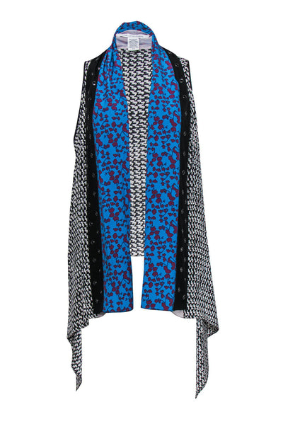 Current Boutique-Diane von Furstenberg - Black & White Printed Vest w/ Floral Print Panels OS