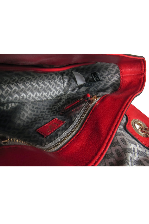 Current Boutique-Diane von Furstenberg - Red Leather & Snakeskin Small Shoulder Bag w/ Chain Strap