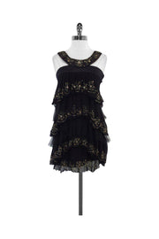 Current Boutique-Dinda Rella - Chloe Black Silk Tiered Beaded Dress Sz S