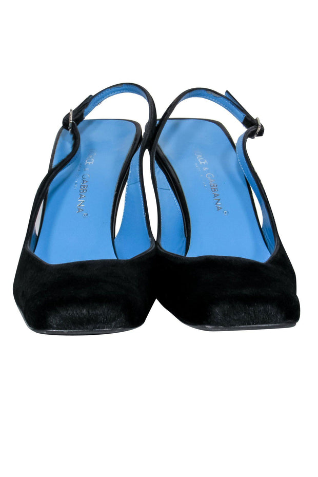 Current Boutique-Dolce & Gabbana - Vintage Black Square Toe Pony Hair Slingbacks Sz 8.5