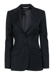 Current Boutique-Dolce & Gabbana - Black Pinstriped Wool Fitted Blazer Sz 4