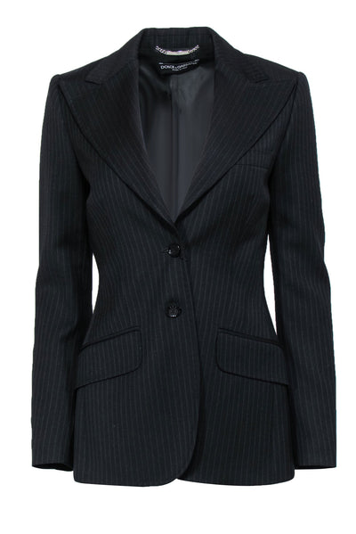 Current Boutique-Dolce & Gabbana - Black Pinstriped Wool Fitted Blazer Sz 4