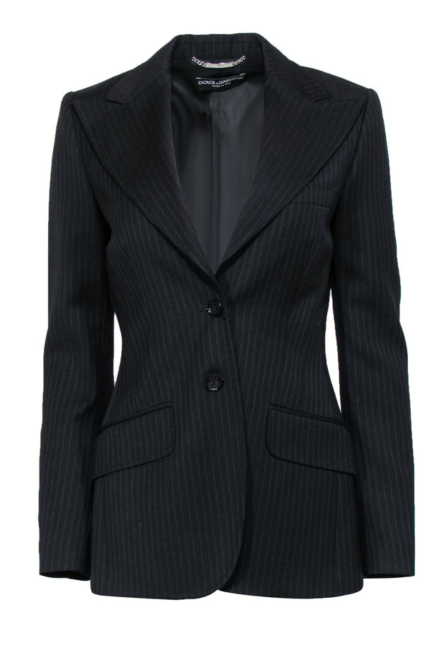 Current Boutique-Dolce & Gabbana - Black Pinstriped Wool Fitted Blazer Sz 4