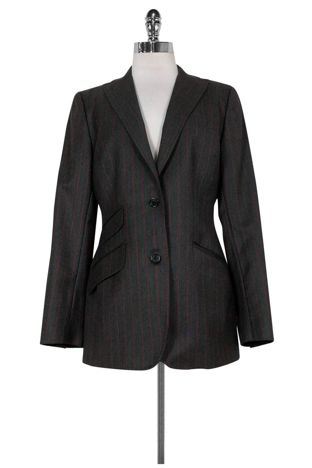 Current Boutique-Dolce & Gabbana - Wool Grey & Red Pinstripe Blazer Sz 8
