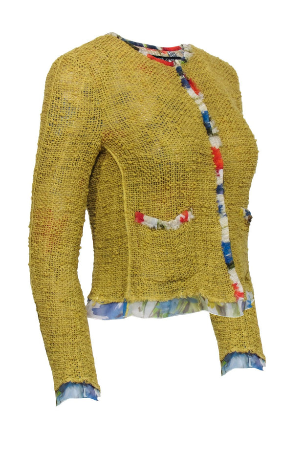 Current Boutique-Dolce & Gabbana - Mustard Yellow Knit w/ Floral Lining Cardigan Sz 2