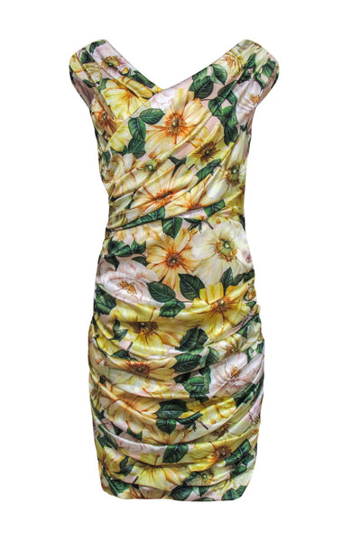 Current Boutique-Dolce & Gabbana - Blush & Yellow Floral Silk Bodycon Midi Cocktail Dress Sz S