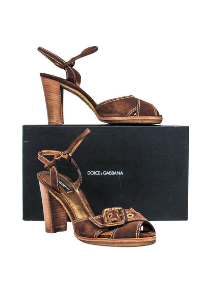 Current Boutique-Dolce & Gabbana - Brown Suede Open Toe Heels w/ Buckles Sz 11