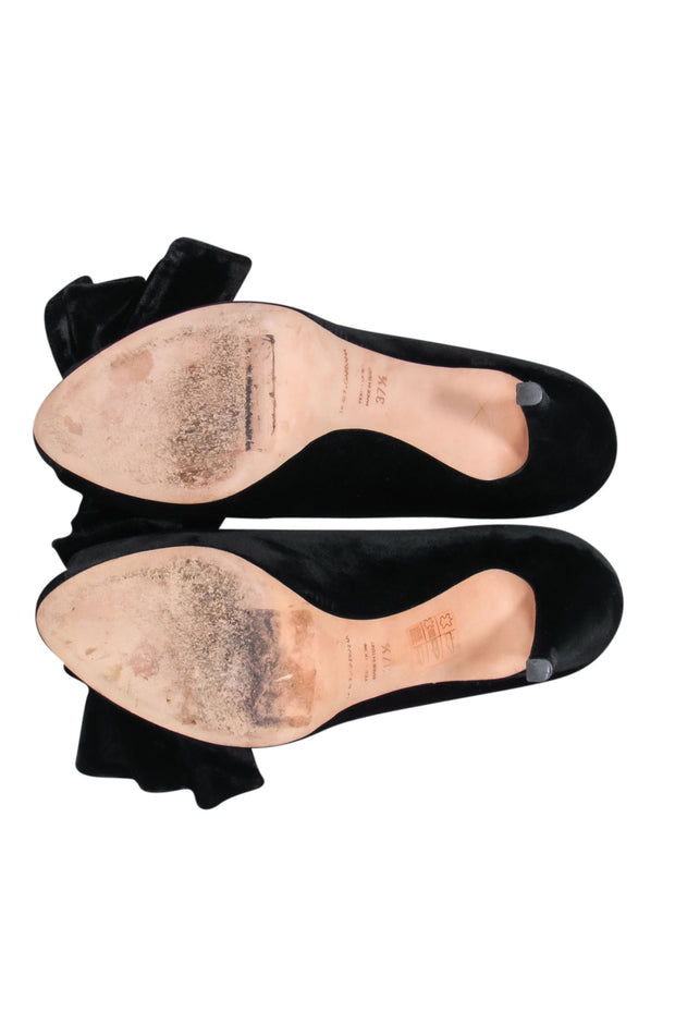Current Boutique-Dolce & Gabbana - Black Velvet Peep-Toe Pumps W/ Platform & Bows Sz 7.5