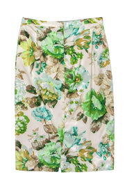Current Boutique-Dolce & Gabbana - Cream & Green Floral Print Satin Pencil Skirt Sz 2