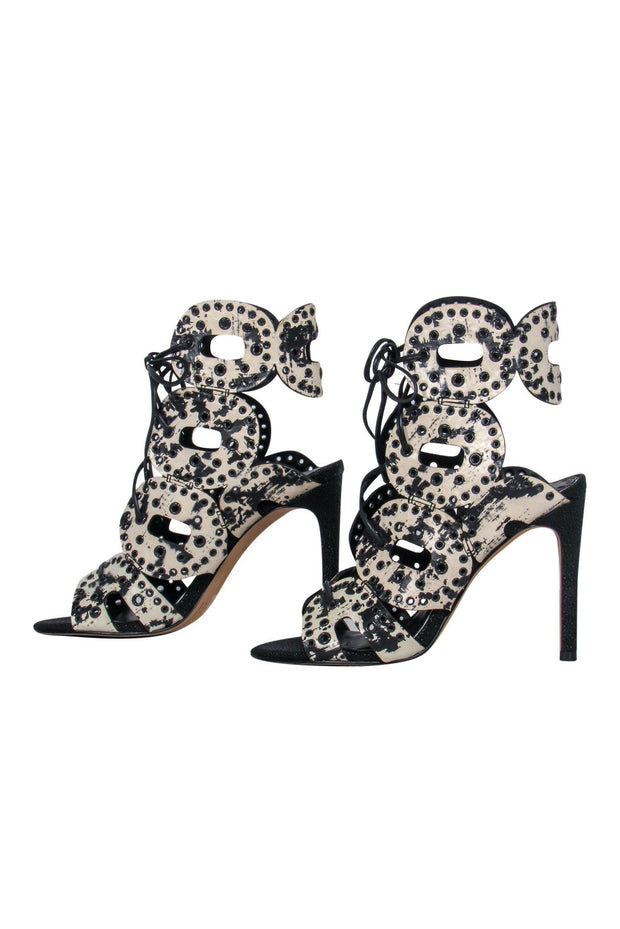 Current Boutique-Dolce Vita - Black & Cream Crackled Cutout Lace-Up Stilettos Sz 6