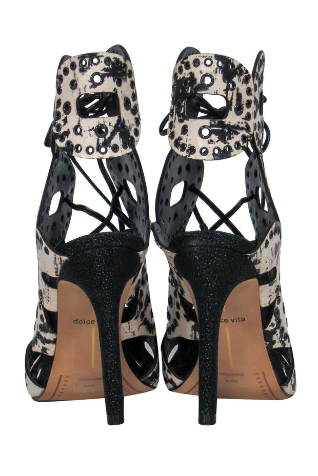 Current Boutique-Dolce Vita - Black & Cream Crackled Cutout Lace-Up Stilettos Sz 6
