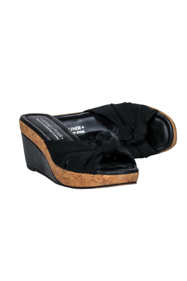 Current Boutique-Donald J Pliner - Black Knotted Strap Cork Wedges Sz 7