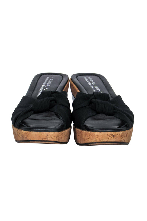 Current Boutique-Donald J Pliner - Black Knotted Strap Cork Wedges Sz 7